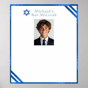 Poster Placa de Foto de Estrela de Davi Azul Bar Mitzvah