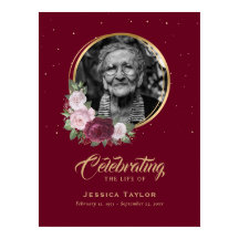 Placa de funeral de celebração de vida floral pers