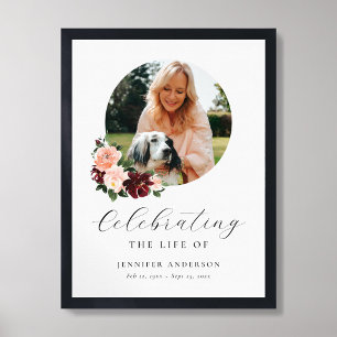 Poster Placa de Funeral Memorial Floral Rosa Borgonha Fot