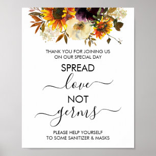 Poster Placa de girassóis espalhe amor sem germes