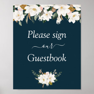 Poster placa de giz de casamento floral magnolia