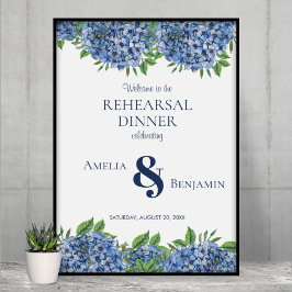 Poster Placa de Jantar de Ensaio de Casamento com Hortêns