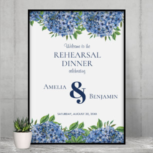 Poster Placa de Jantar de Ensaio de Casamento com Hortêns
