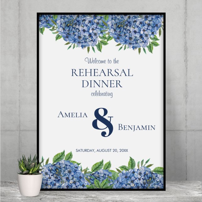Poster Placa de Jantar de Ensaio de Casamento com Hortêns (Criador carregado)