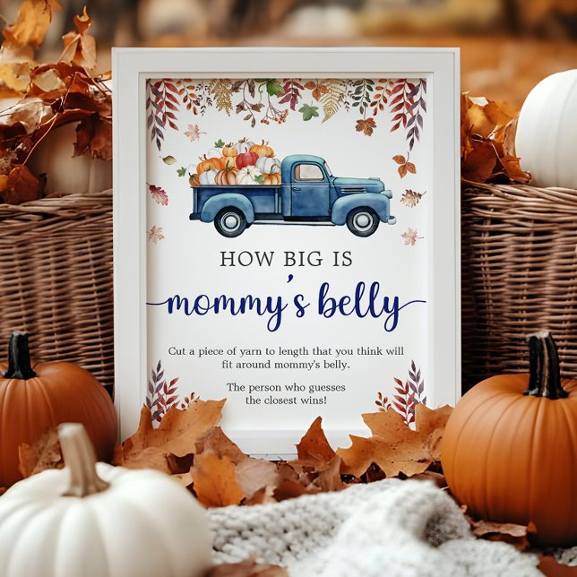 Poster Placa de Jogo da Barriga para Chá de Bebê Little P (Little Pumpkin Baby Shower Belly Game Sign)