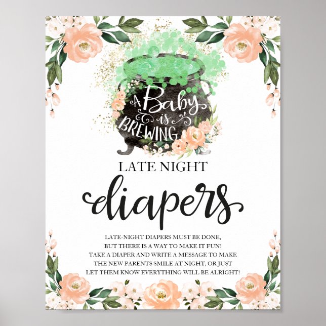 Poster Placa de Jogo para Chá de Bebê de Fraldas Noturnas (Frente)