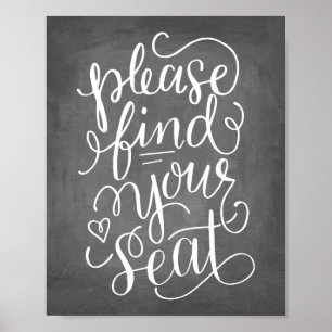 Póster Placa de Letra Manual Encontre Seu Assento