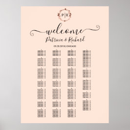 Poster Placa de Letreiro de Assentos Alfabetizados com Mo