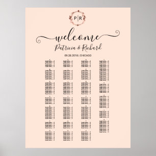 Poster Placa de Letreiro de Assentos Alfabetizados com Mo