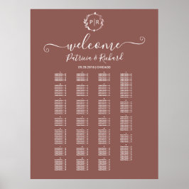 Poster Placa de Letreiro de Assentos Alfabetizados com Mo