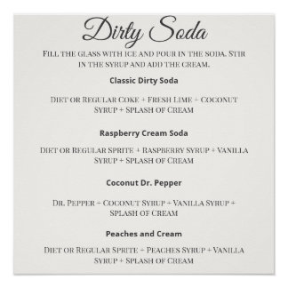Póster Placa de Letreiro de Soda Suja com Receitas para C