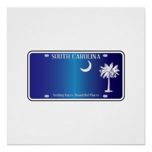 Póster Placa de Licença de Bandeira da Carolina do Sul