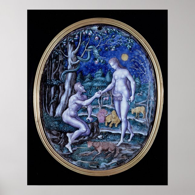 Póster Placa de Limoges que representa Adam e Eve, c.1570 (Frente)