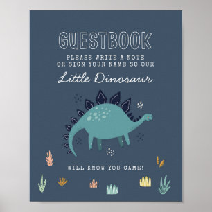 Poster Placa de Livro de Visitas de Dinossauro Fofo