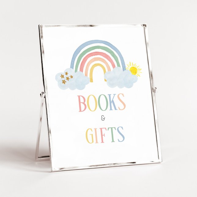 Poster Placa de Livros e Presentes Little Ray of Sunshine (Rainbow Baby Shower Books and Gifts Sign)