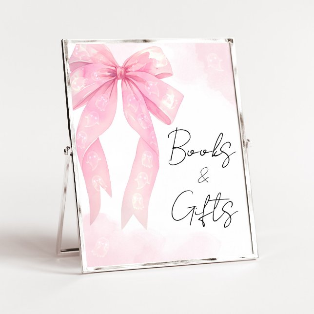 Poster Placa de Livros e Presentes para Chás de Bebê Litt (Girl Coquette Halloween Baby Shower Books and Gifts Sign)