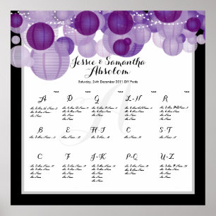 Póster Placa de lugares/lanternas de papel roxo PixDezine
