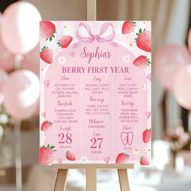 Poster Placa de Marco de Aniversário de Morango Berry Fir (Criador carregado)