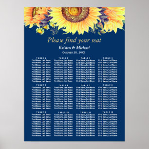 Póster Placa de Marinho Azul de Casamento de Girassóis Ru