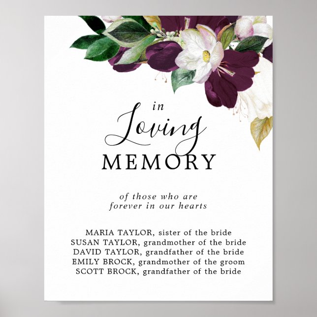 Poster Placa de memorial de casamento em memória amorosa  (Frente)