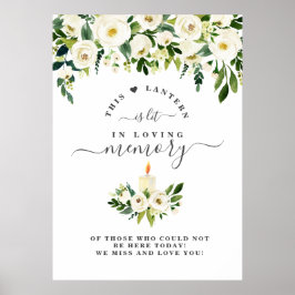 Poster Placa de Memorial de Vela Floral Branca Em Memória