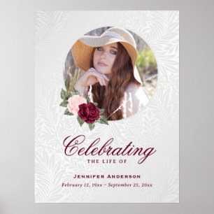 Poster Placa de memorial fúnebre com flores rosa vermelha