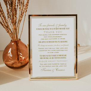 Poster Placa de mensagem de agradecimento de casamento em