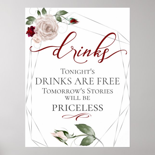 Poster Placa de Menu de Bar de Drinks Grátis Engraçado Ro (Frente)