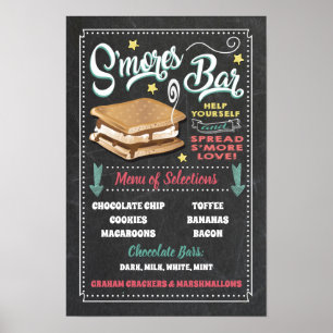 Poster Placa de Menu de Barra de S'mores para Festa