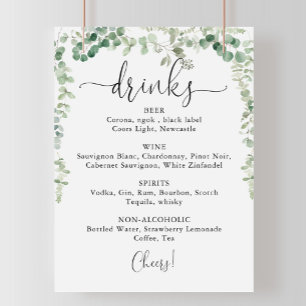Poster Placa de Menu de Bebidas de Casamento Minimalista