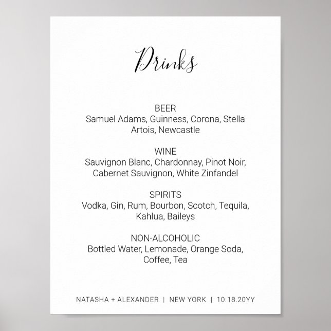 Poster Placa de Menu de Bebidas de Natasha Black para Cas (Frente)