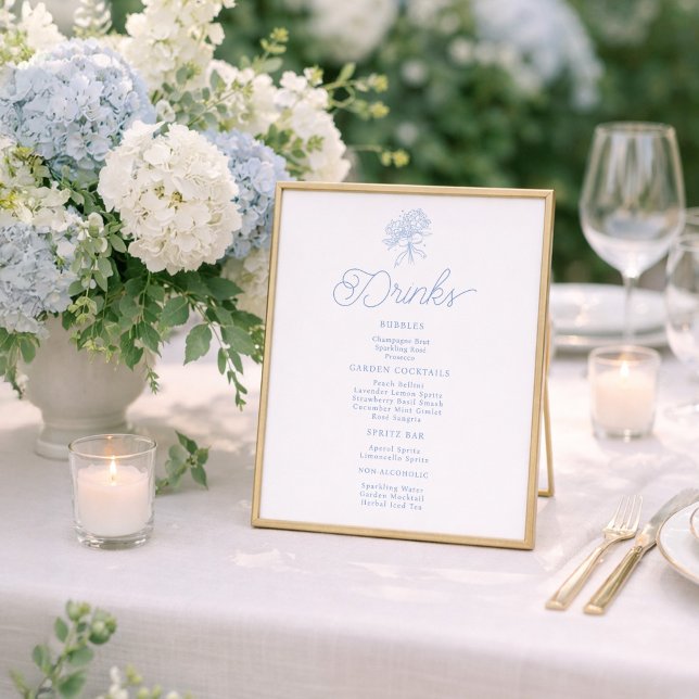 Poster Placa de Menu de Bebidas Hydrangea Azul Francês (Criador carregado)