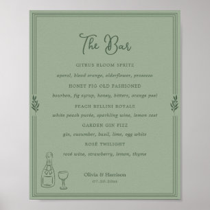 Poster Placa de Menu do Bar com Galho de Oliveira em Verd