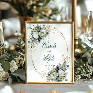 Poster Placa de Mesa Cartões e Presentes Aquarela Dourada