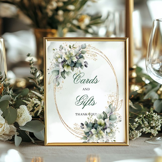 Poster Placa de Mesa Cartões e Presentes Botânicos em Aqu (Watercolor Botanical Cards And Gifts Table Sign)