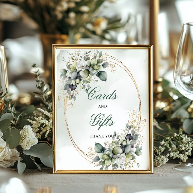 Poster Placa de Mesa Cartões e Presentes Botânicos em Aqu (Watercolor Botanical Cards And Gifts Table Sign)