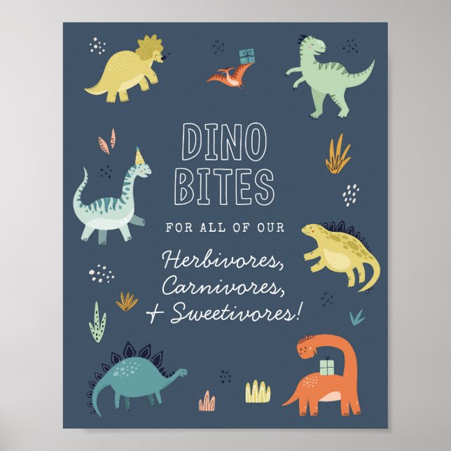 Poster Placa de mesa de comida de dinossauro fofo Dino Bi (Frente)