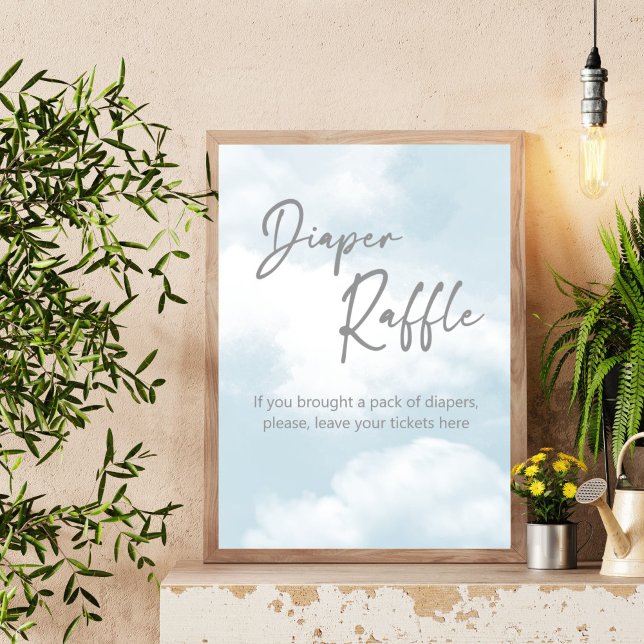 Poster Placa de mesa de fralda de cinza de nove pastéis n (Cloud nine pastel grey dusty blue baby shower diaper raffle table sign personalized decor)