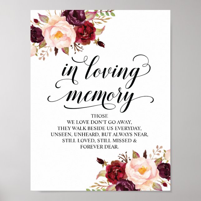 Poster Placa de Mesa de Memória de Casamento em memória a (Frente)