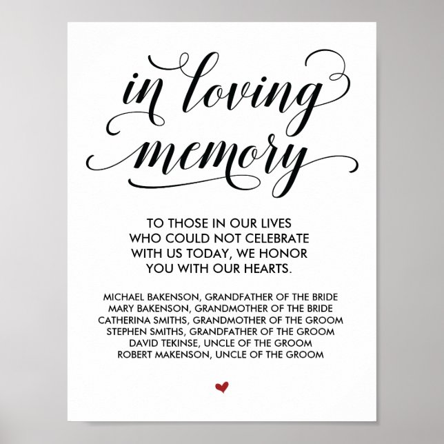 Poster Placa de Mesa de Memória de Casamento em Memória A (Frente)