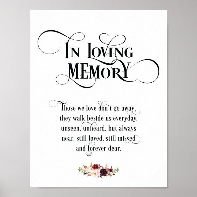 Poster Placa de Mesa de Memória de Casamento em Memória A (Frente)