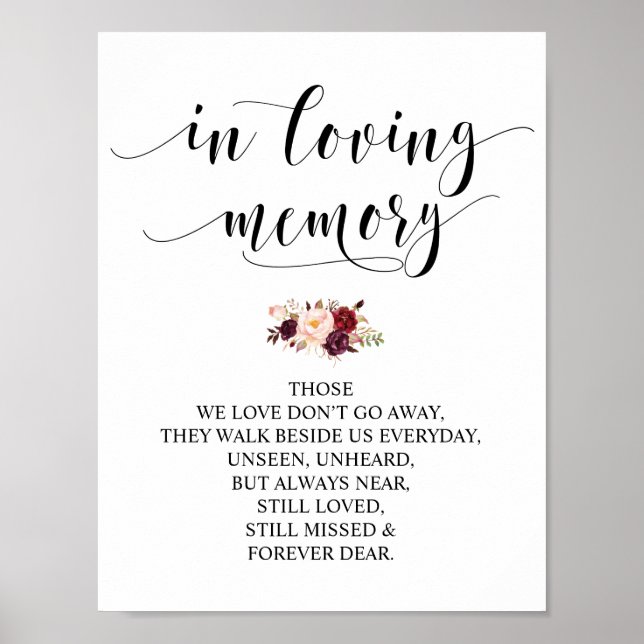 Poster Placa de Mesa de Memorial de Casamento em Memória  (Frente)