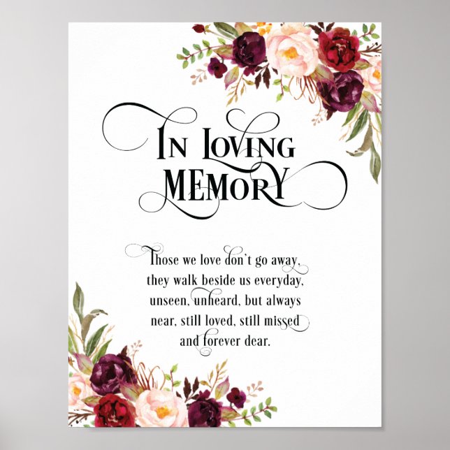 Poster Placa de mesa de memorial de casamento em memória  (Frente)