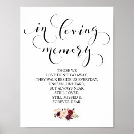 Poster Placa de Mesa de Memorial de Casamento em Memória 