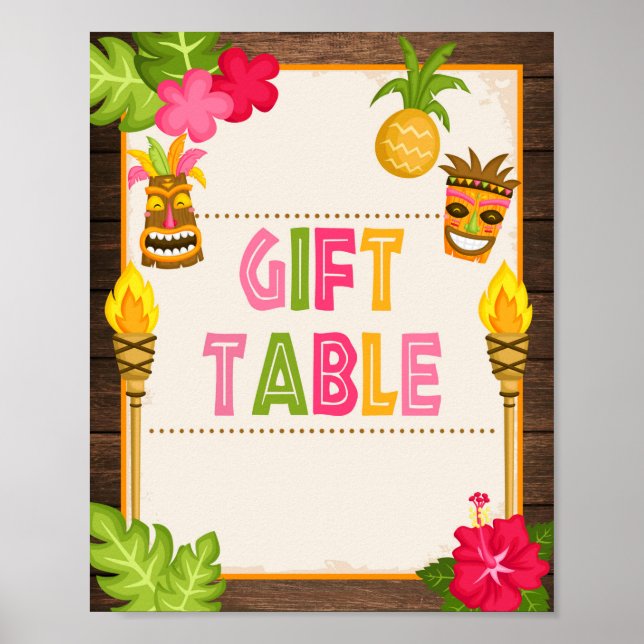 Poster Placa de Mesa de Presentes Luau (Frente)