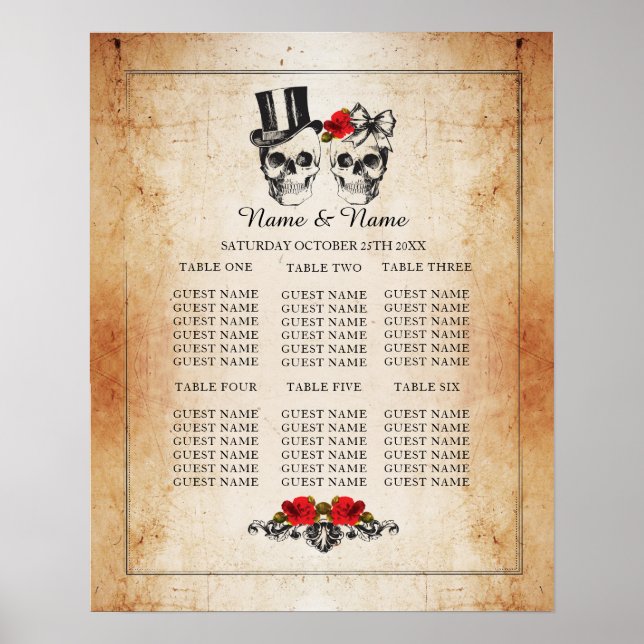 Poster Placa de Mesa de Rosa vermelha de Casamento de Pla (Frente)