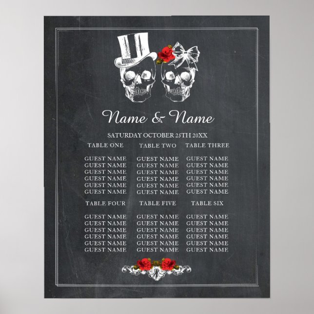Poster Placa de Mesa de Rosa vermelha de Casamento de Pla (Frente)