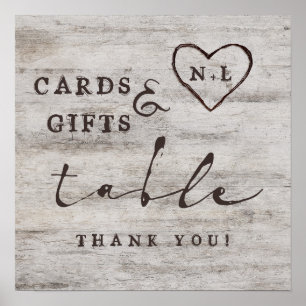 Poster Placa de Mesa para Casamento com Presentes e Cartõ