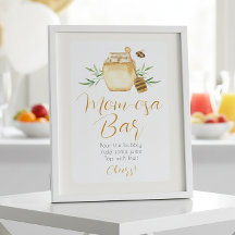 Placa de Mesa para Chá de Bebê Abelha Mel Mom-osa 