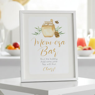 Poster Placa de Mesa para Chá de Bebê Abelha Mel Mom-osa